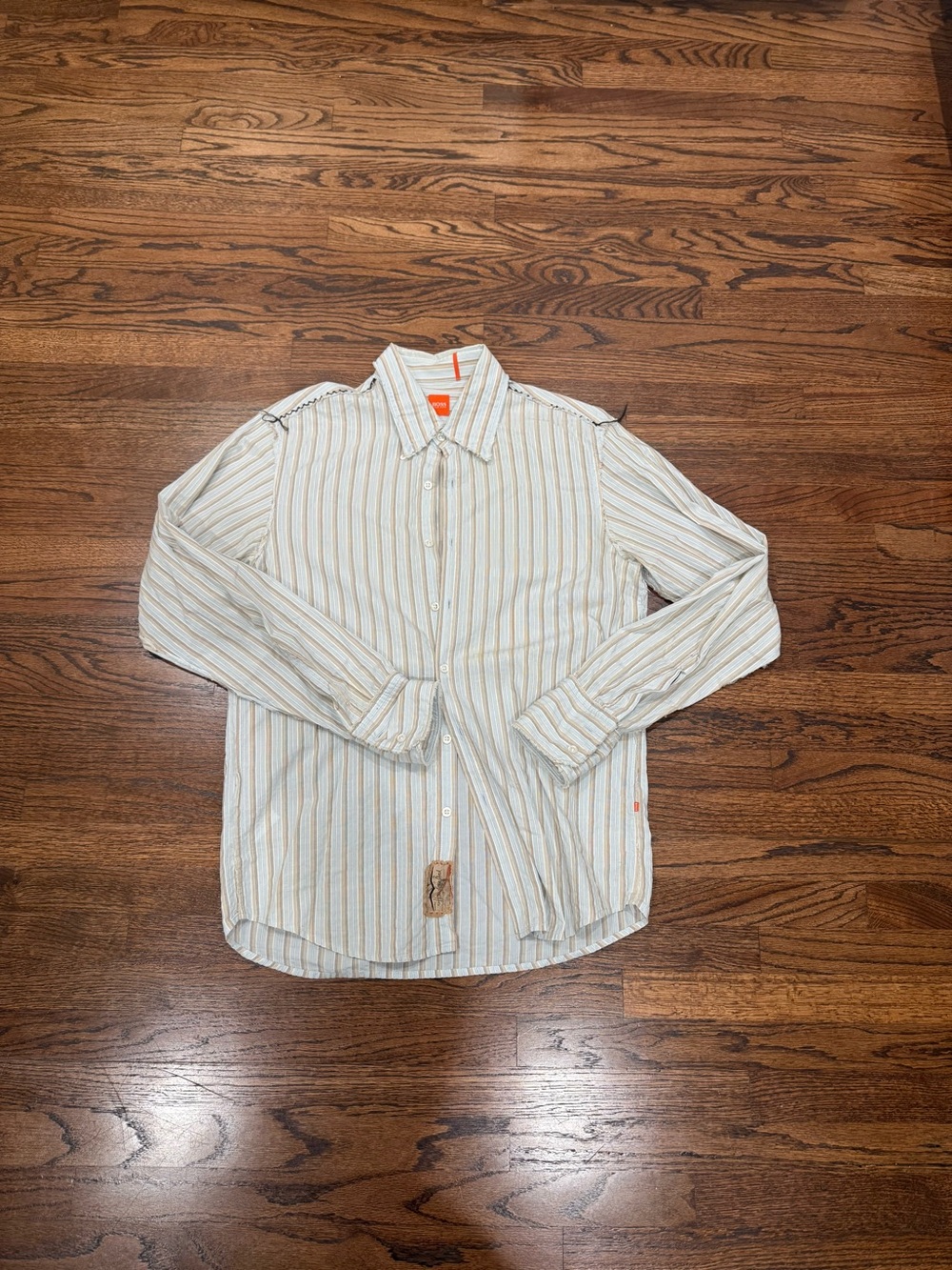 Boss Hugo Boss Casual Button-Down Shirt - Cream with Blue & Tan Stripes